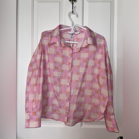 4/$20 SMASH + TESS Seersucker Button Down Malia Check Oversized shirt- XS - Picture 8 of 14